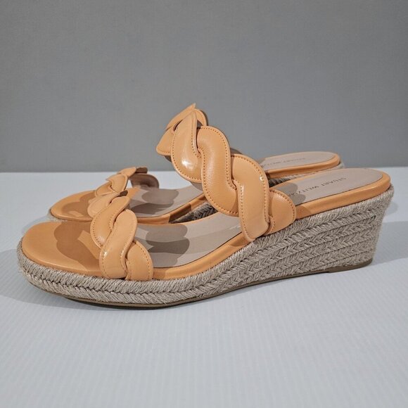 Stuart Weitzman Twist Espadrille Wedge Sandal Mango Leather Jute Size 10 - Picture 1 of 14